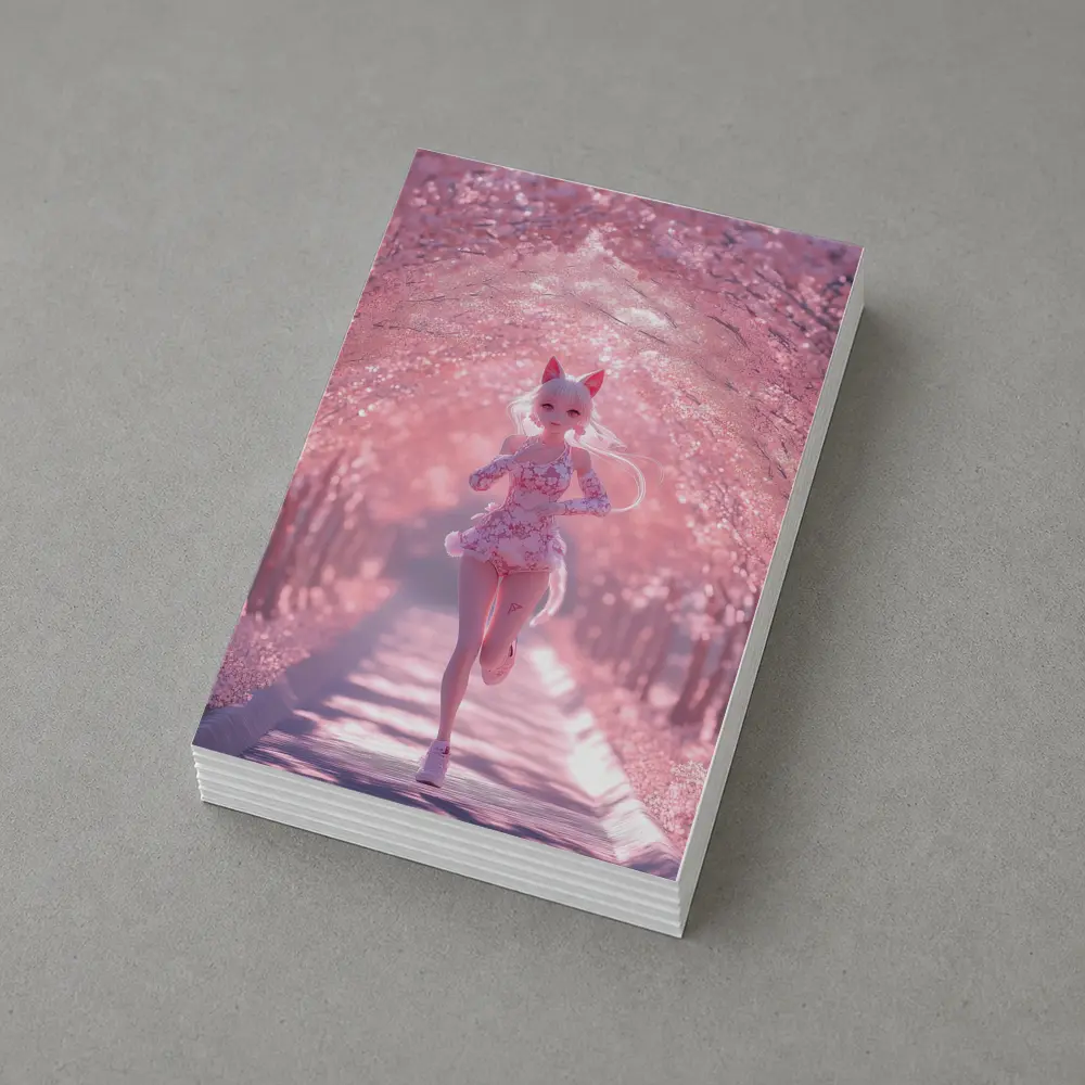 Anime Girl Running Cherry Blossom Path – Postcards