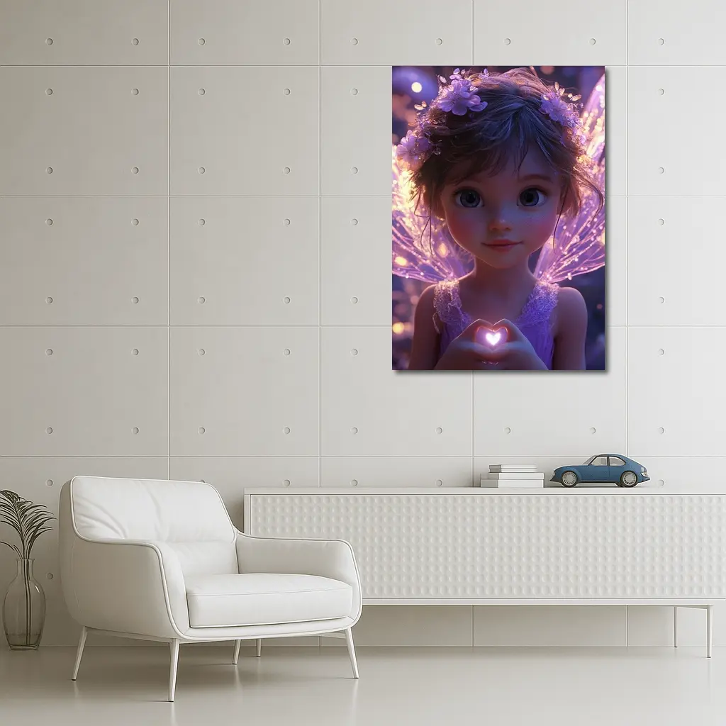 Fantasy Fairy Girl Purple Glowing Wings – Wall Art