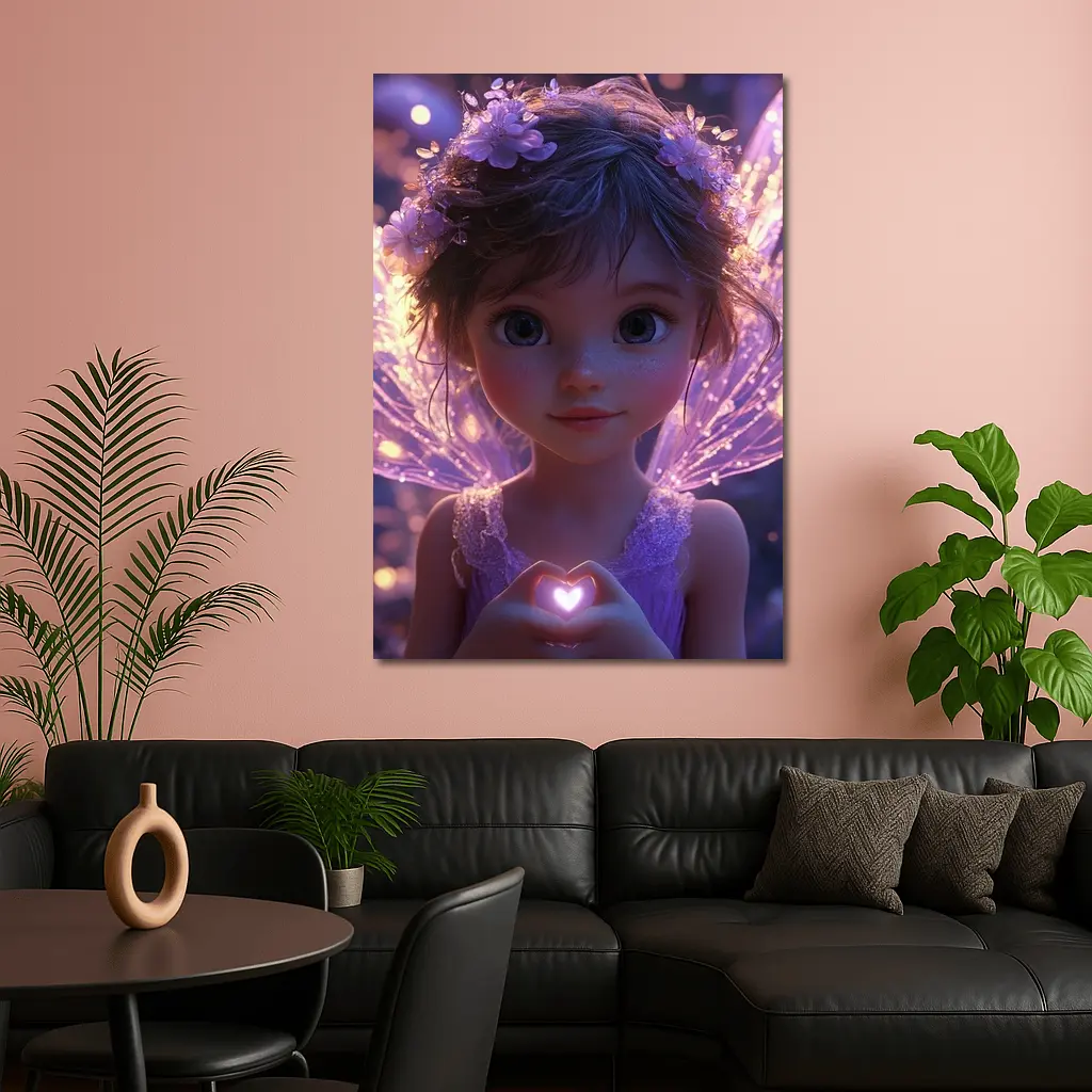 Fantasy Fairy Girl Purple Glowing Wings – Wall Art