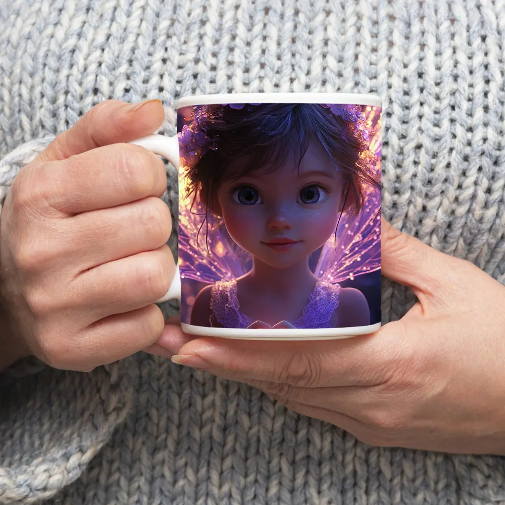 Fantasy Fairy Girl Purple Glowing Wings – Mugs