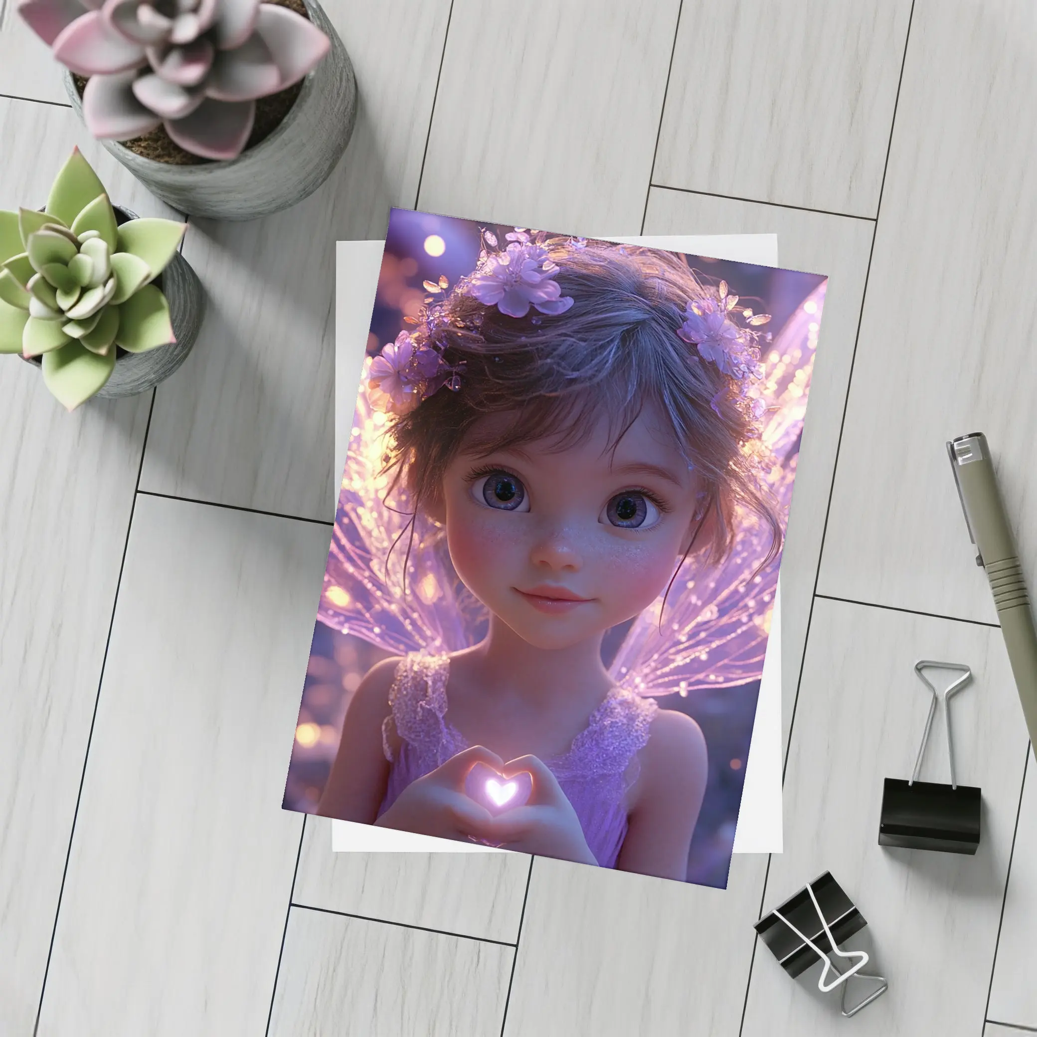 Fantasy Fairy Girl Purple Glowing Wings – Postcards