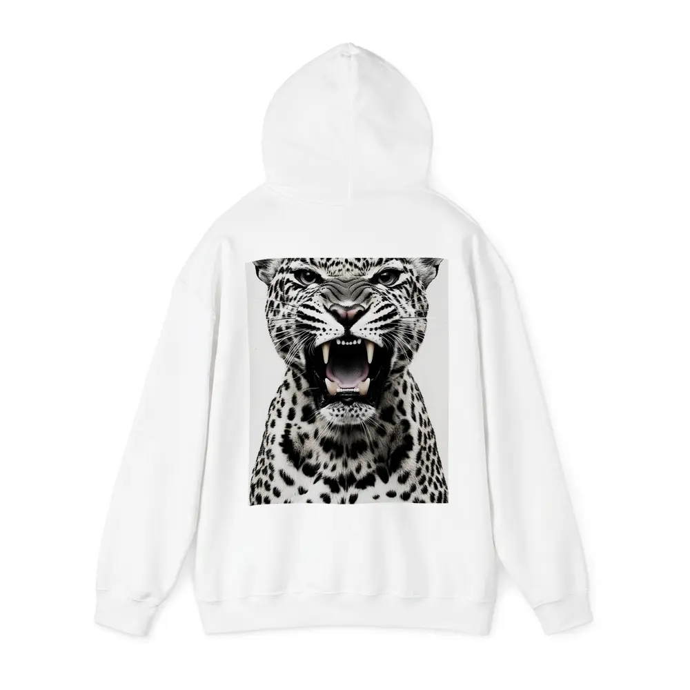 Roaring Leopard Portrait Black White Background – Hoodies