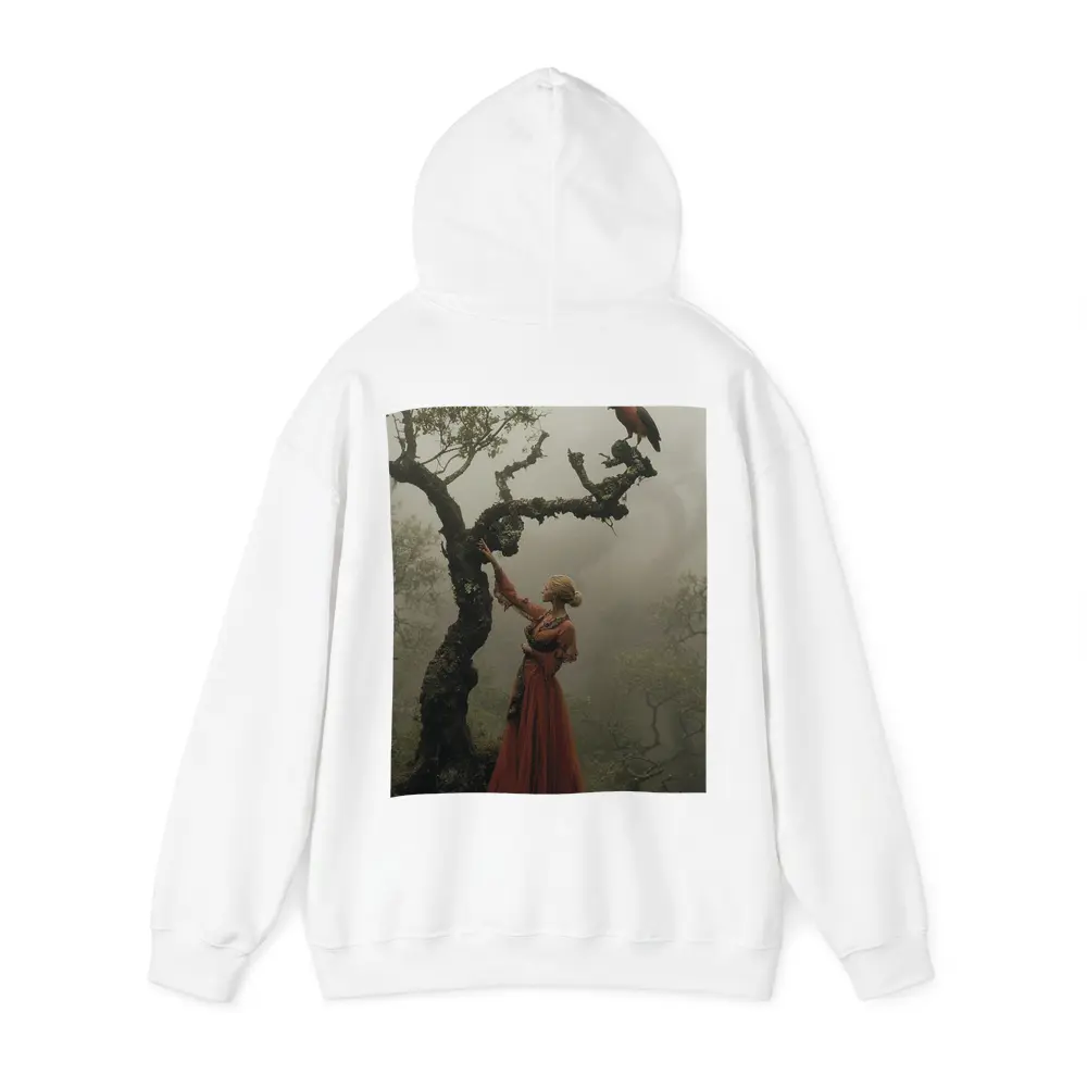 Woman With Red Bird Misty Forest – Hoodies