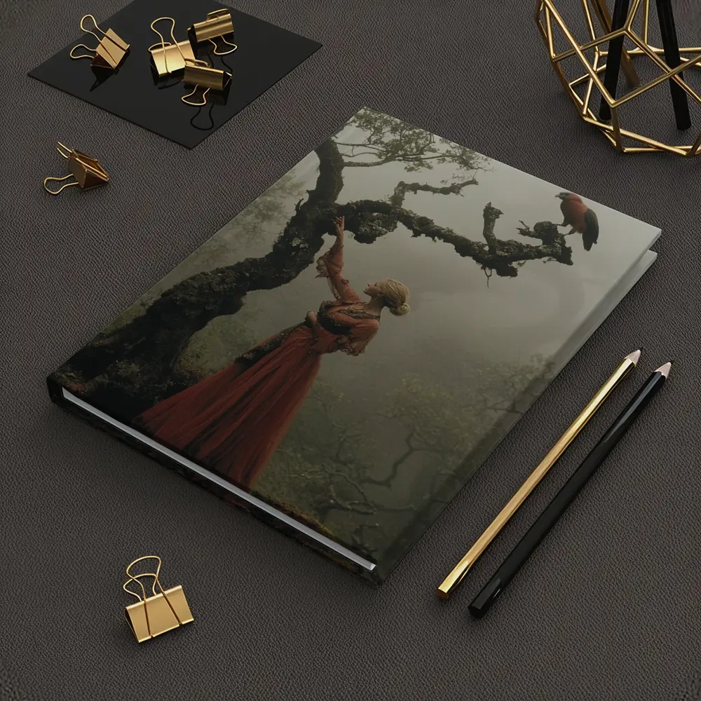 Woman With Red Bird Misty Forest – Notebooks