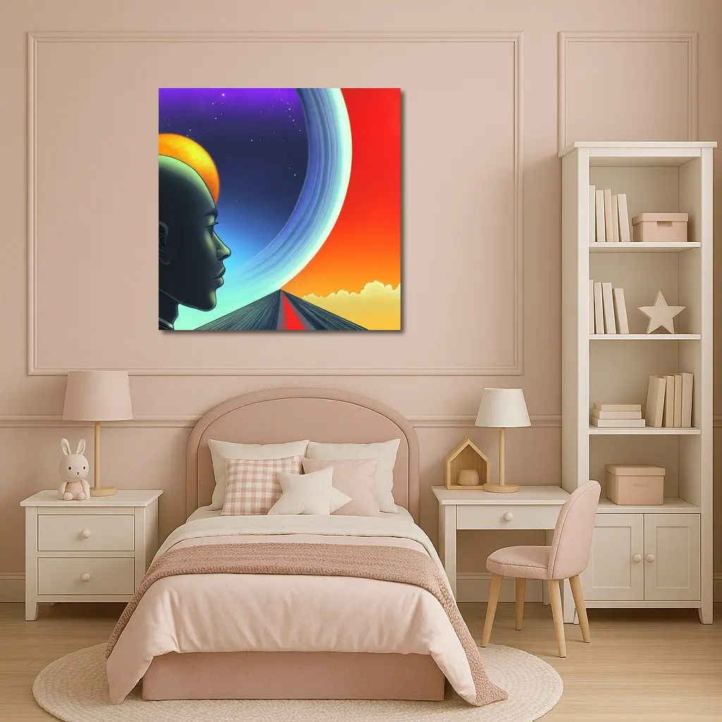 Surreal Human Head Cosmic Space Road – Wall Art