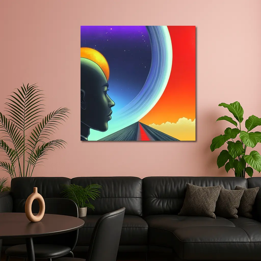 Surreal Human Head Cosmic Space Road – Wall Art