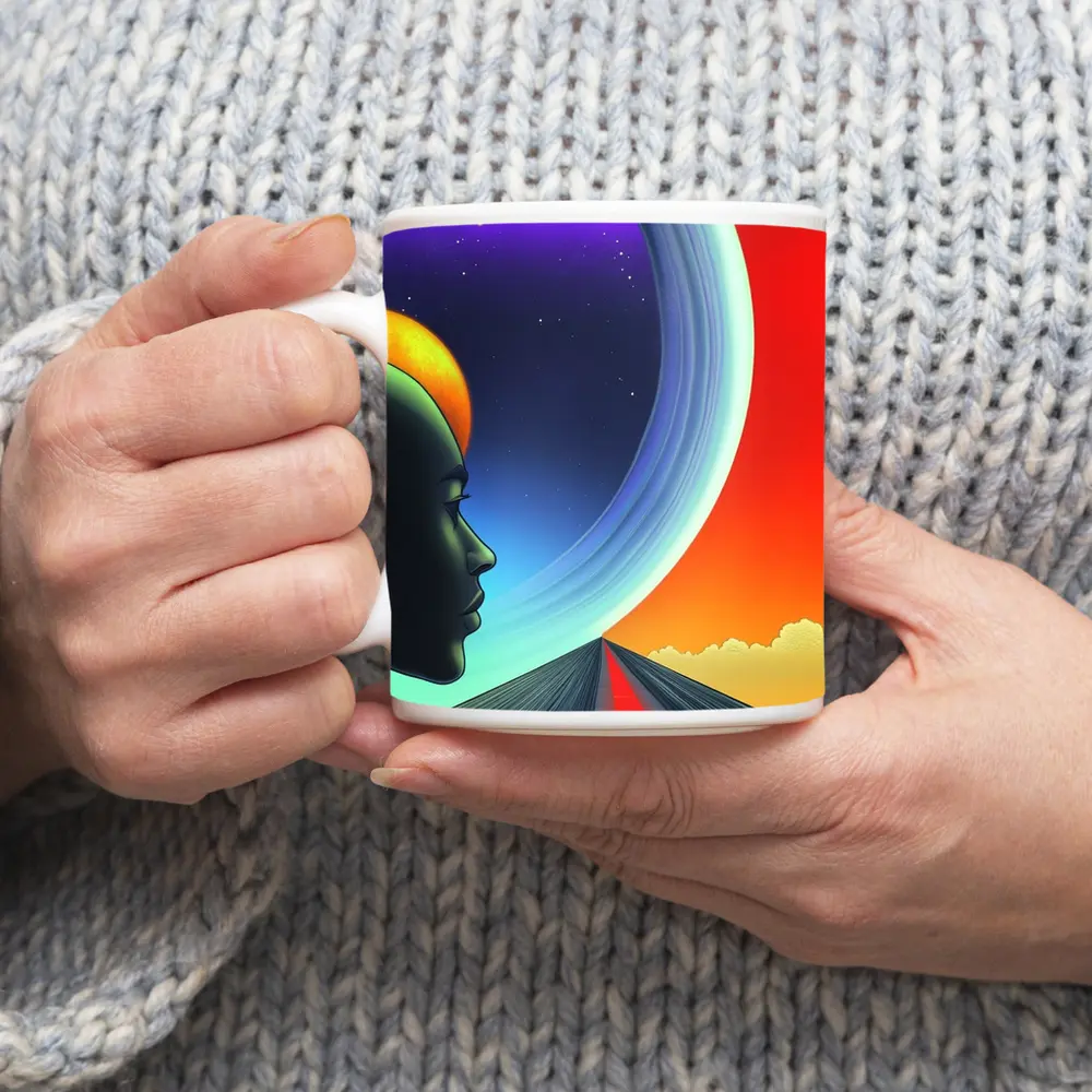 Surreal Human Head Cosmic Space Road – Mugs