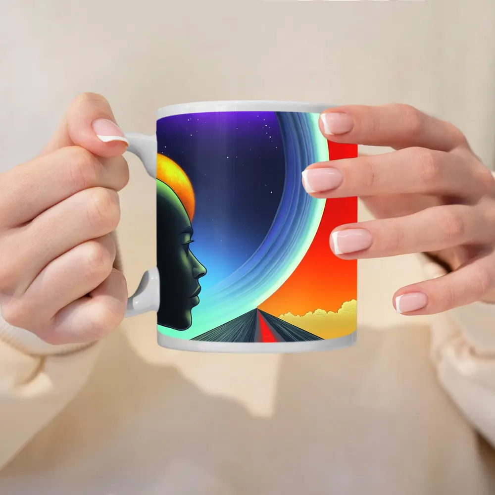 Surreal Human Head Cosmic Space Road – Mugs