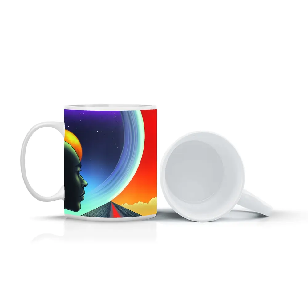 Surreal Human Head Cosmic Space Road – Mugs
