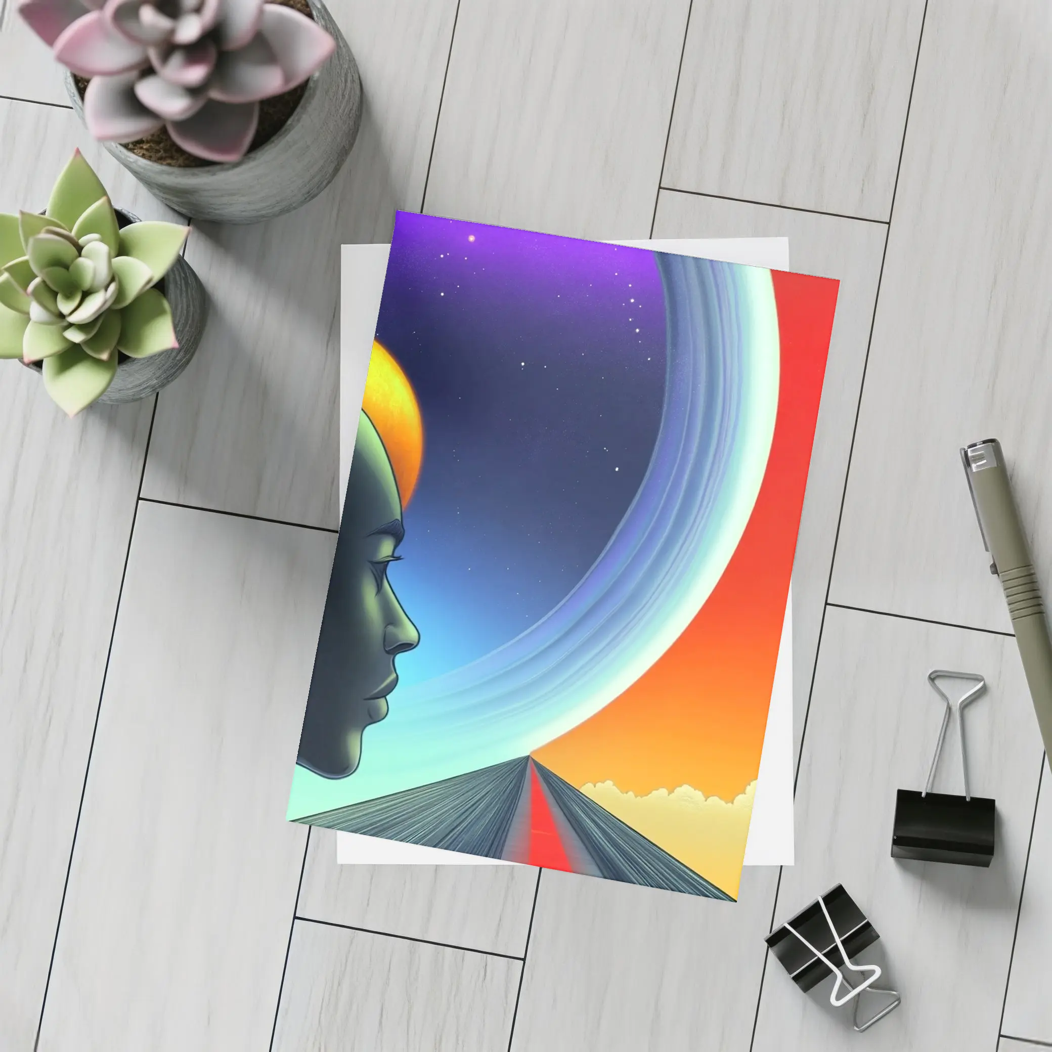 Surreal Human Head Cosmic Space Road – Postcards