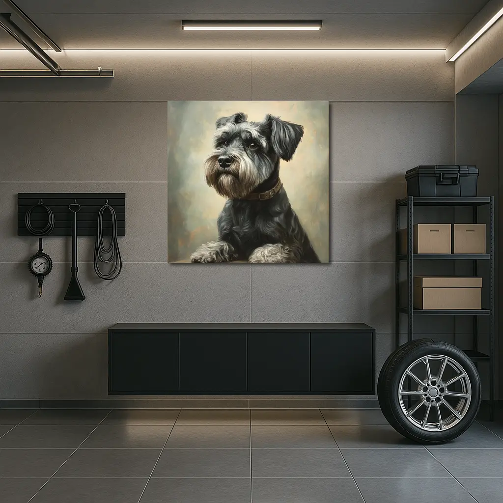 Schnauzer Dog Oil Painting Neutral Background – Wall Art