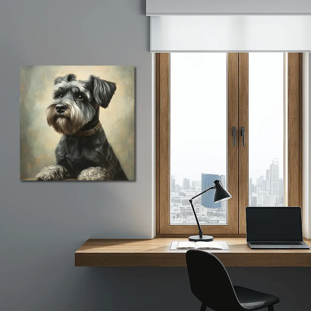 Schnauzer Dog Oil Painting Neutral Background – Wall Art
