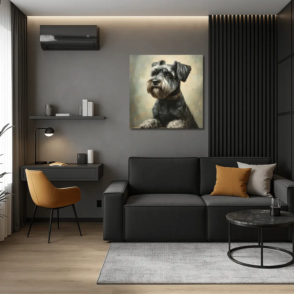 Schnauzer Dog Oil Painting Neutral Background – Wall Art