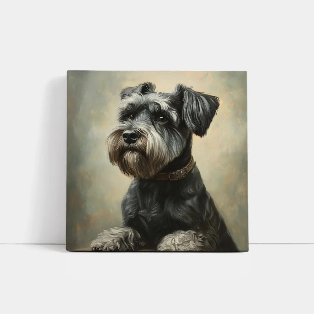 Schnauzer Dog Oil Painting Neutral Background – Wall Art
