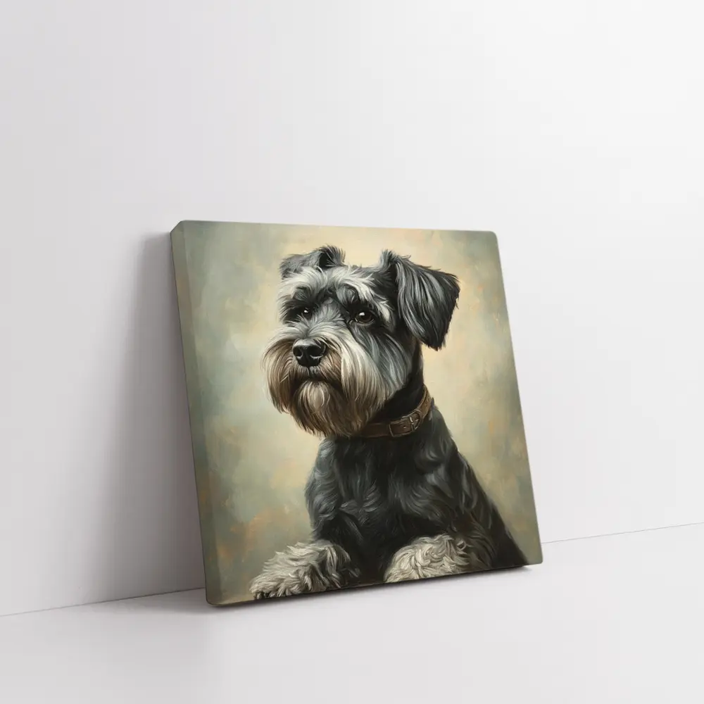 Schnauzer Dog Oil Painting Neutral Background – Wall Art