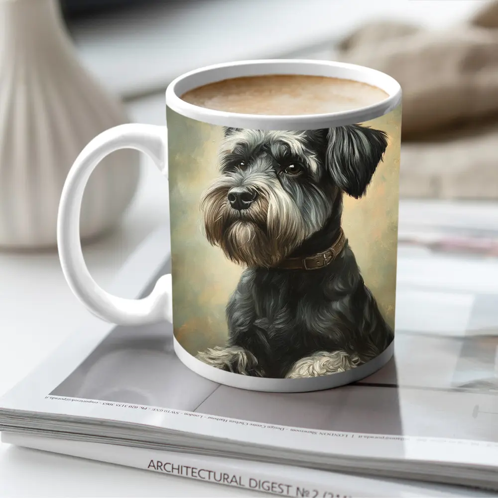 Schnauzer Dog Oil Painting Neutral Background – Mugs