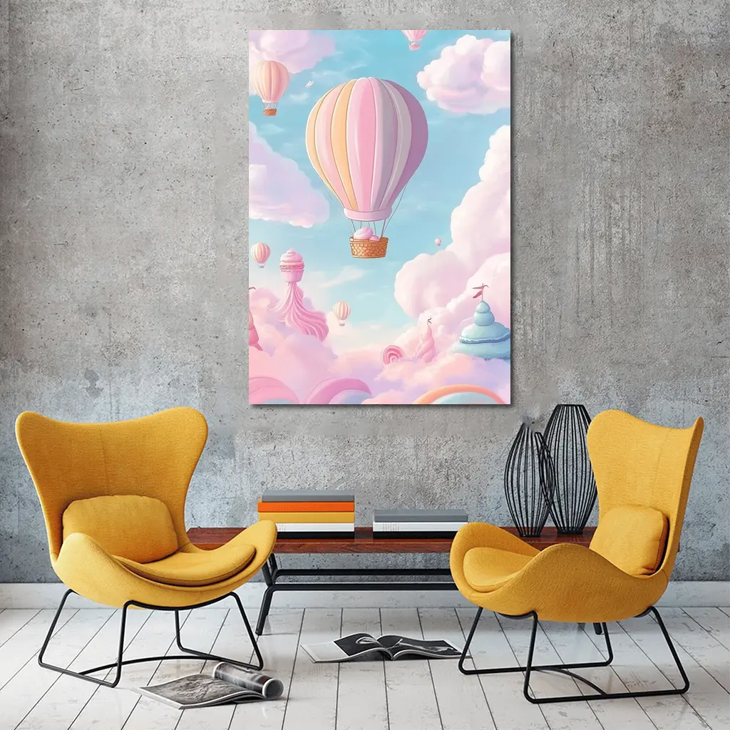 Pastel Hot Air Balloons Fantasy Sweet Sky – Wall Art