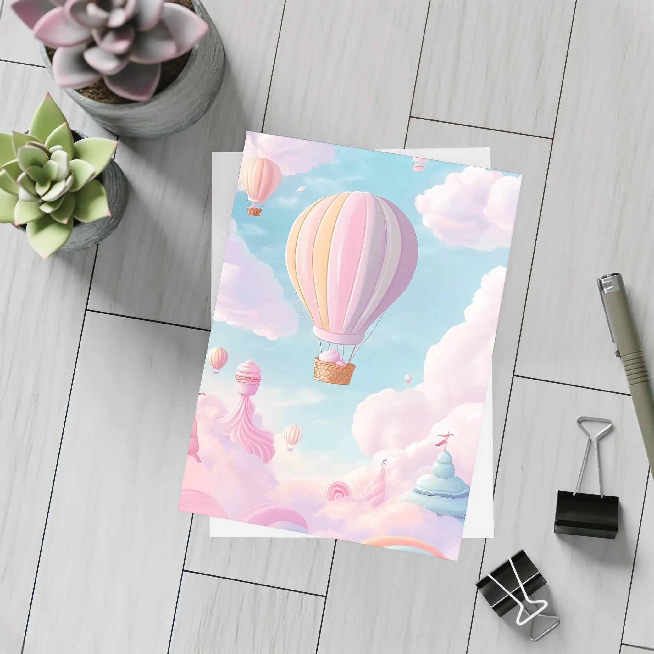 Pastel Hot Air Balloons Fantasy Sweet Sky – Postcards