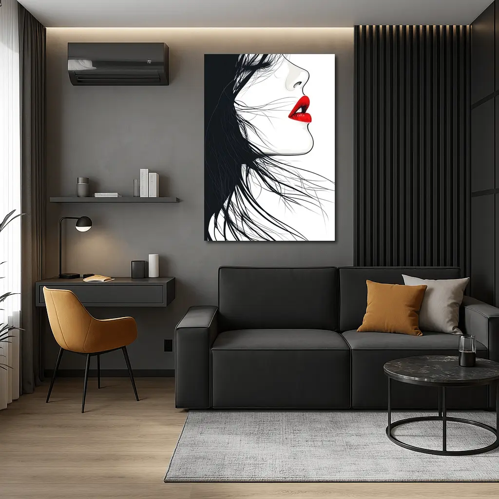 Woman Side Profile Red Lips Black Hair – Wall Art