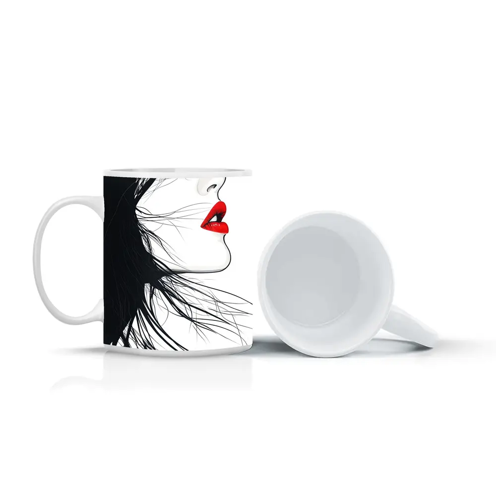 Woman Side Profile Red Lips Black Hair – Mugs
