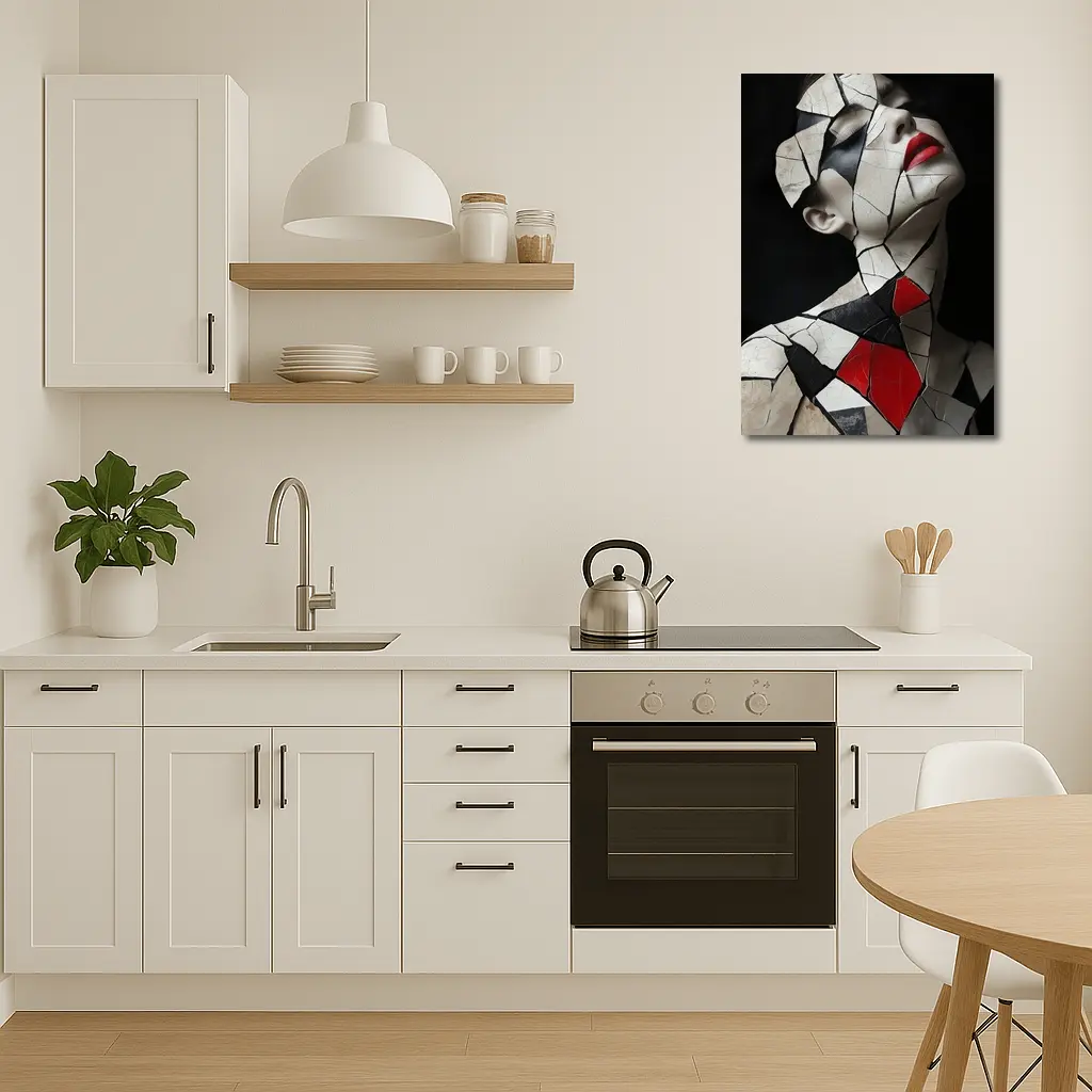 Mosaic Woman Portrait Black White Red – Wall Art