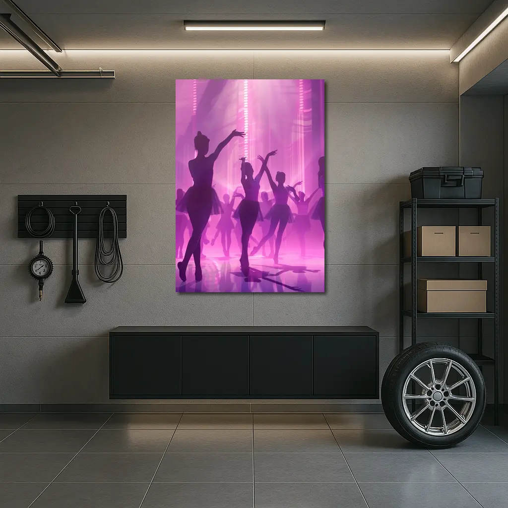 Ballet Dancers Silhouettes Purple Glowing Stage – Wall Art