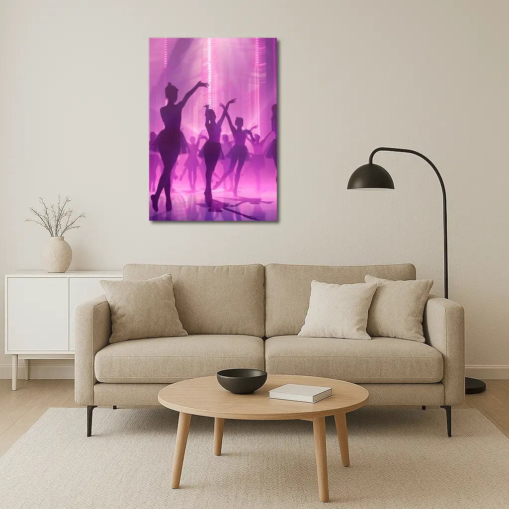 Ballet Dancers Silhouettes Purple Glowing Stage – Wall Art
