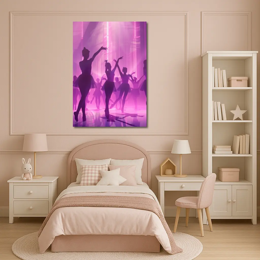 Ballet Dancers Silhouettes Purple Glowing Stage – Wall Art