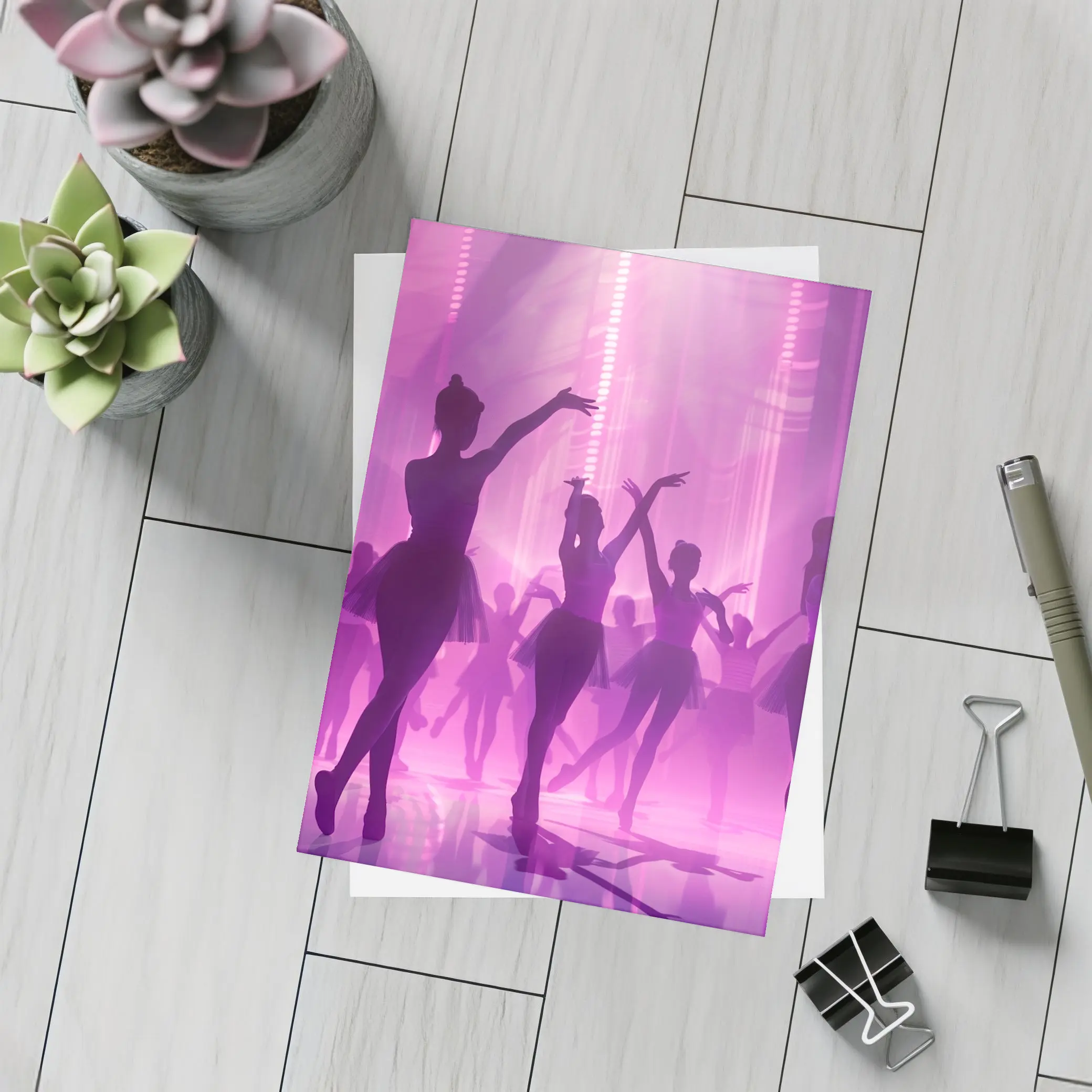 Ballet Dancers Silhouettes Purple Glowing Stage – Postcards