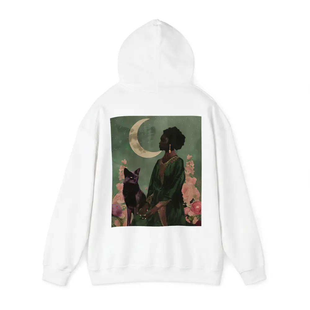 Black Fox Woman Crescent Moon Green Art – Hoodies