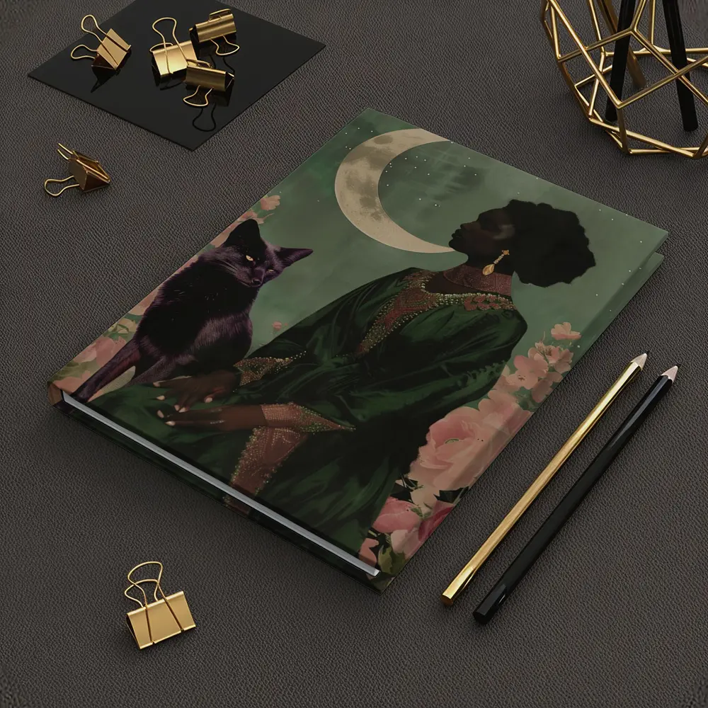 Black Fox Woman Crescent Moon Green Art – Notebooks