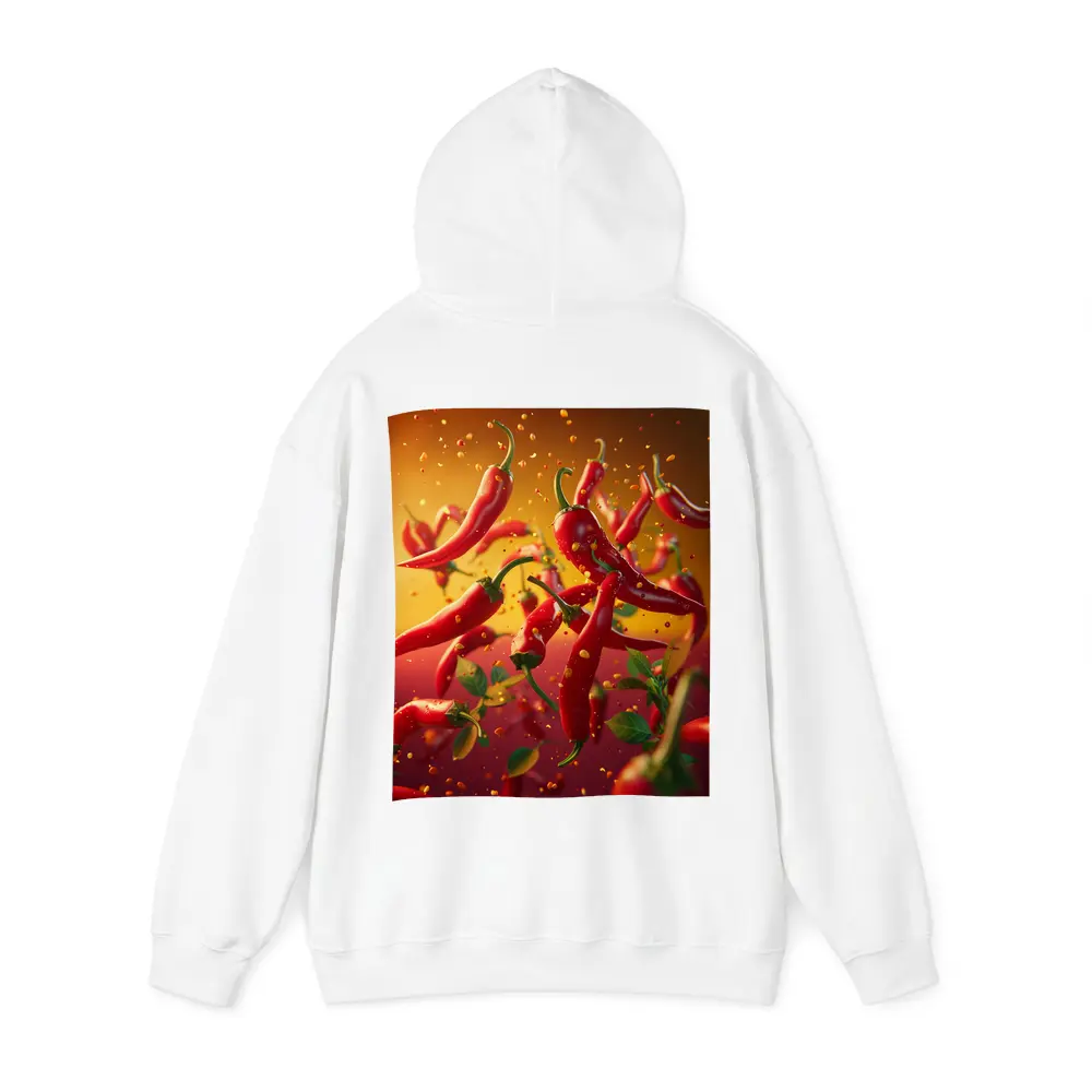 Red Chili Peppers Flying Orange Background – Hoodies