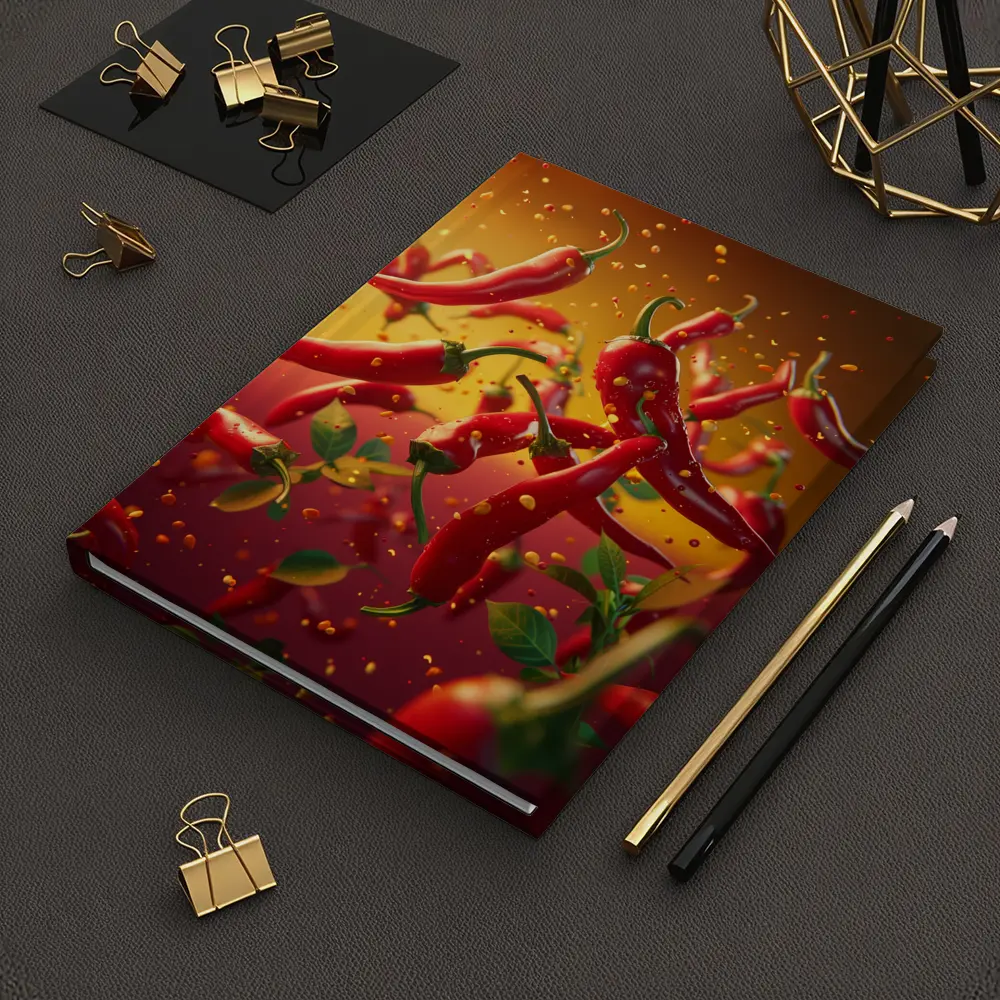 Red Chili Peppers Flying Orange Background – Notebooks