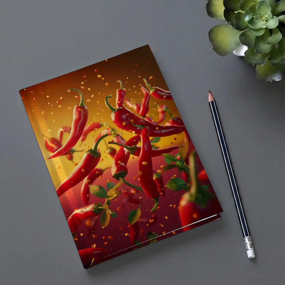 Red Chili Peppers Flying Orange Background – Notebooks