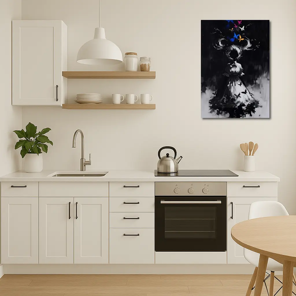 Dark Anime Girl Butterflies Black White Art – Wall Art