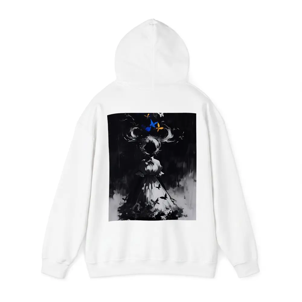 Dark Anime Girl Butterflies Black White Art – Hoodies