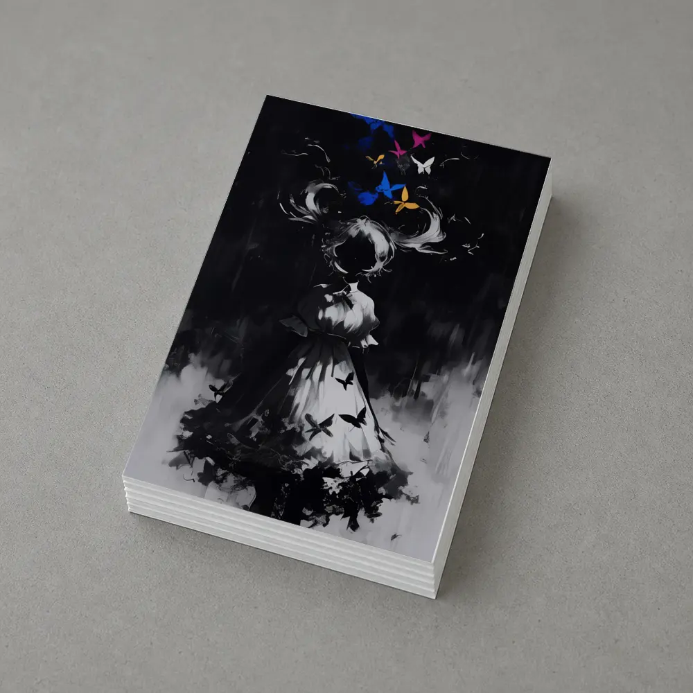 Dark Anime Girl Butterflies Black White Art – Postcards