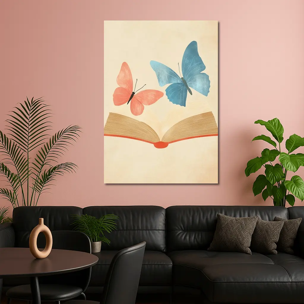 Two Butterflies Flying From Open Book – Wall Art