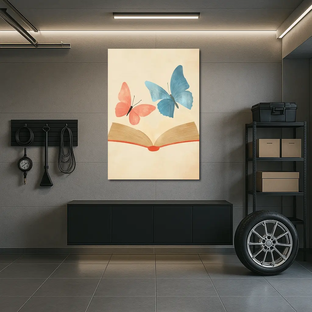 Two Butterflies Flying From Open Book – Wall Art