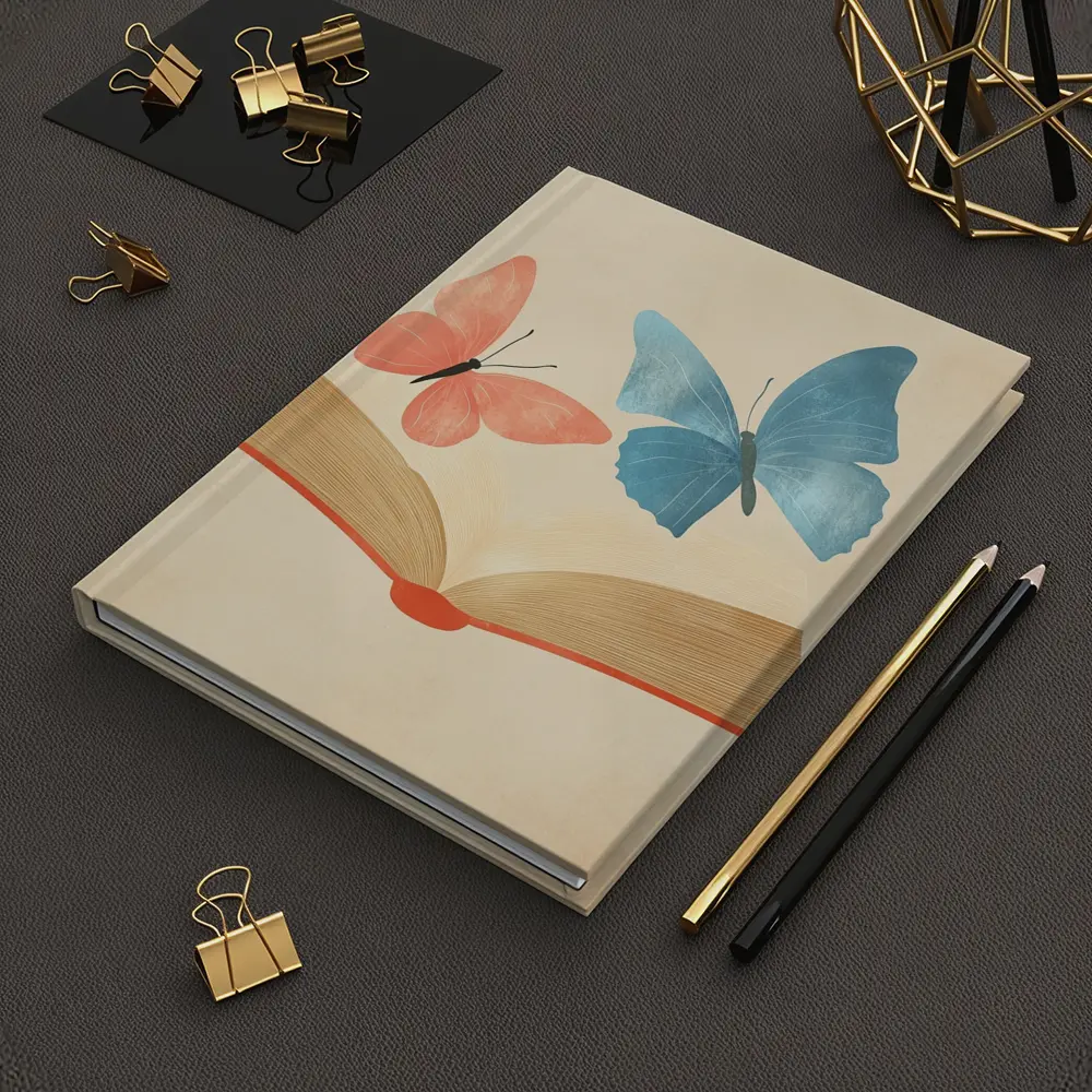 Two Butterflies Flying From Open Book – Notebooks