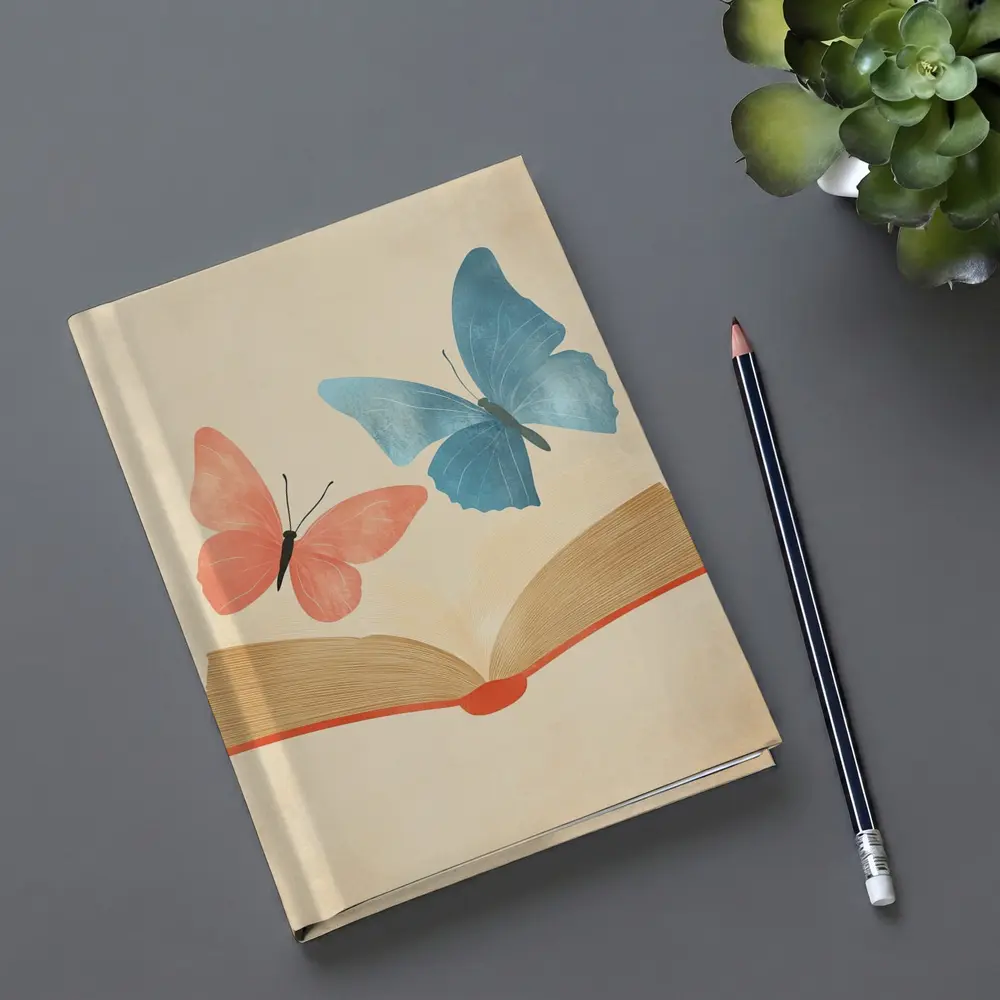 Two Butterflies Flying From Open Book – Notebooks