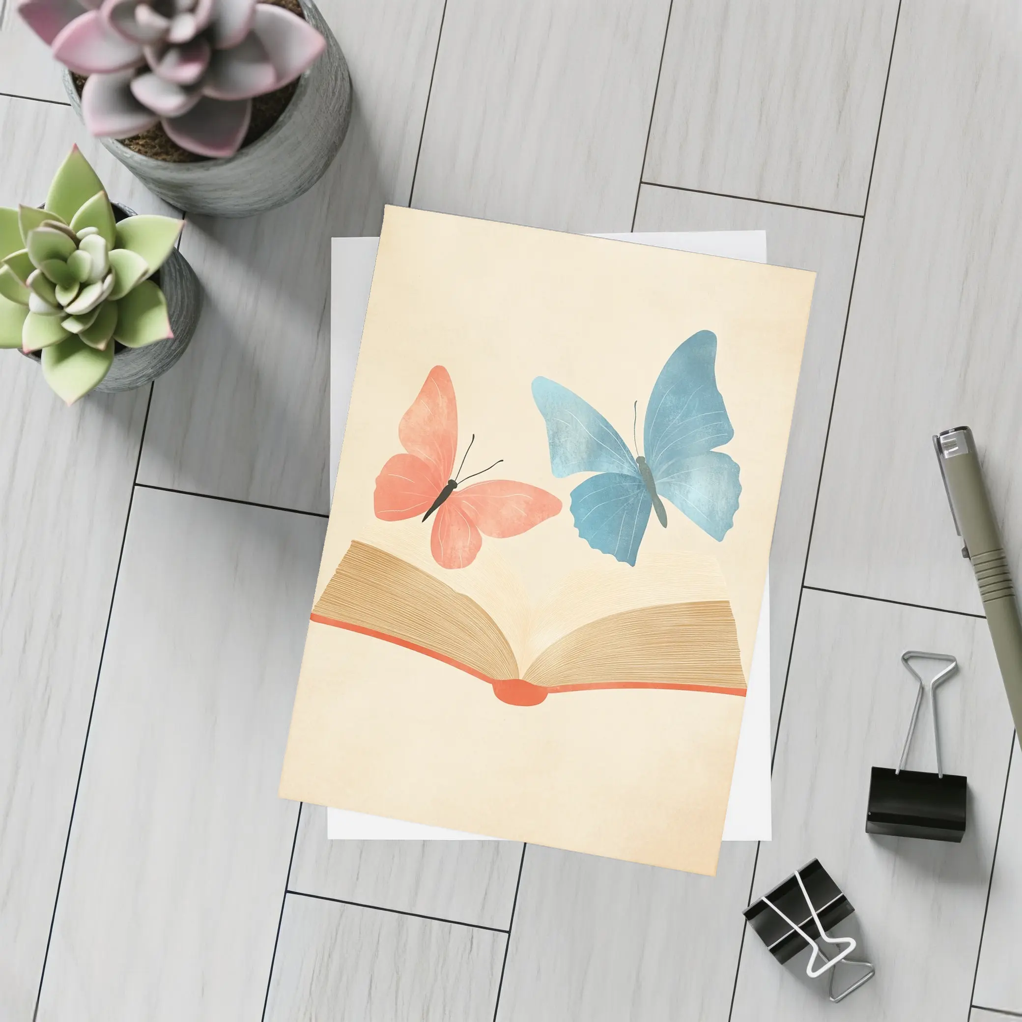 Two Butterflies Flying From Open Book – Postcards