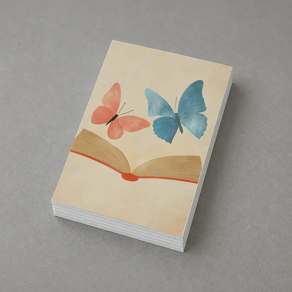 Two Butterflies Flying From Open Book – Postcards