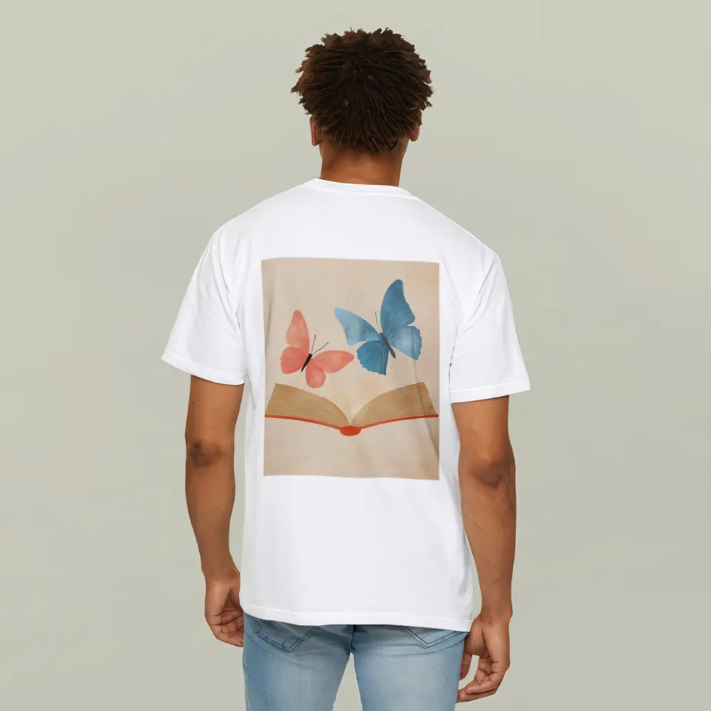 Two Butterflies Flying From Open Book – T-Shirts