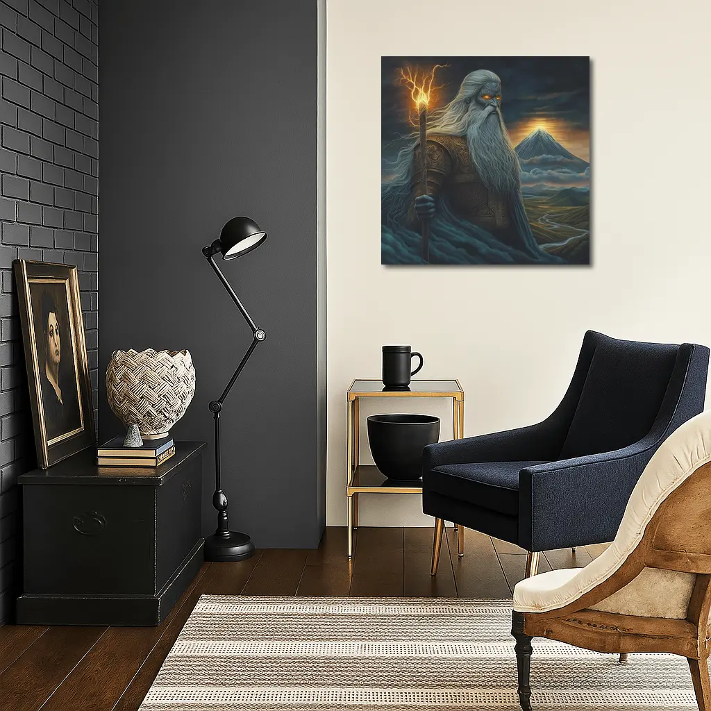 Ancient God Lightning Staff Mountain Landscape – Wall Art