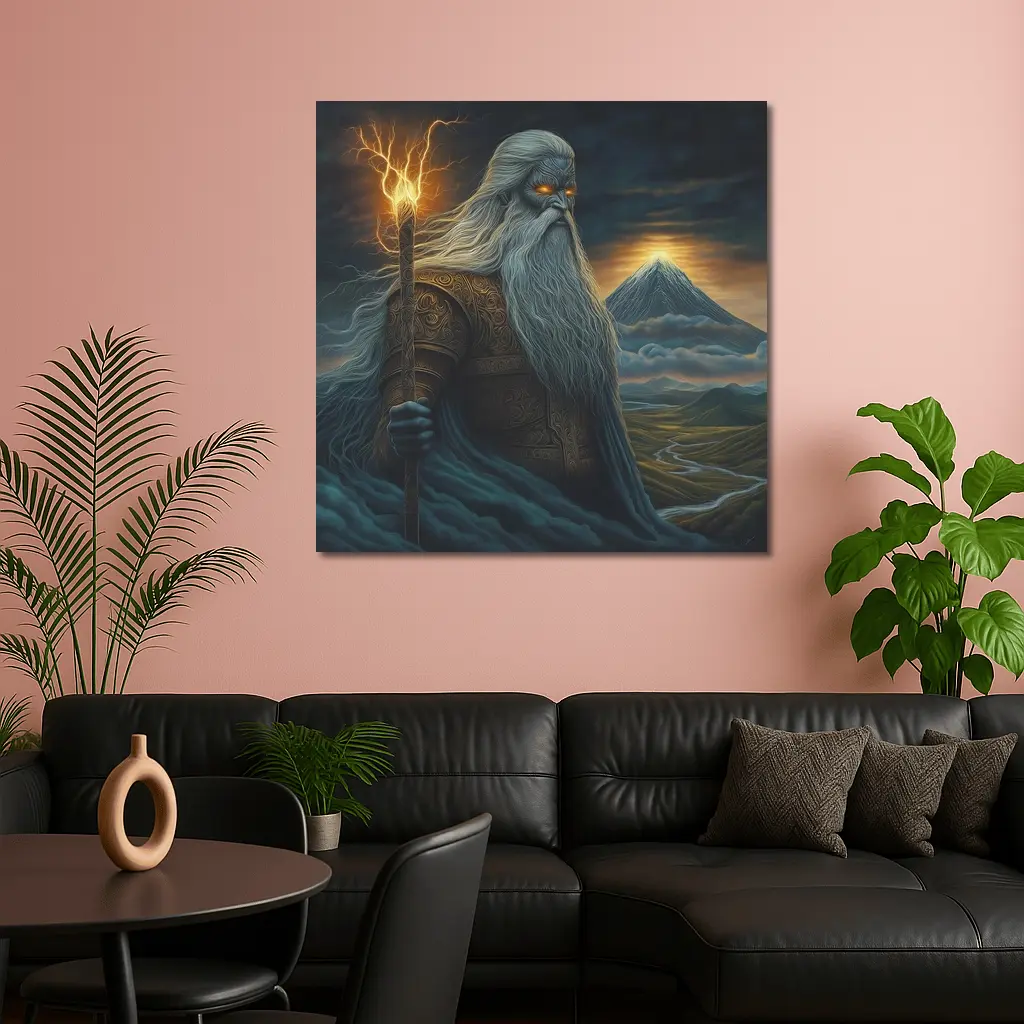 Ancient God Lightning Staff Mountain Landscape – Wall Art