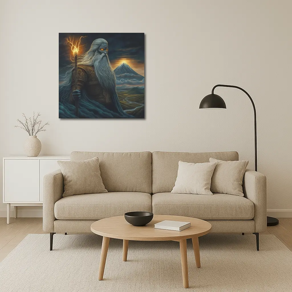 Ancient God Lightning Staff Mountain Landscape – Wall Art