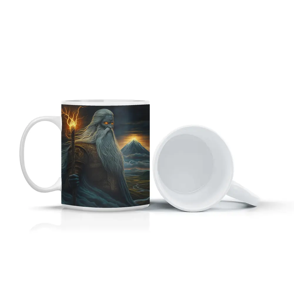 Ancient God Lightning Staff Mountain Landscape – Mugs