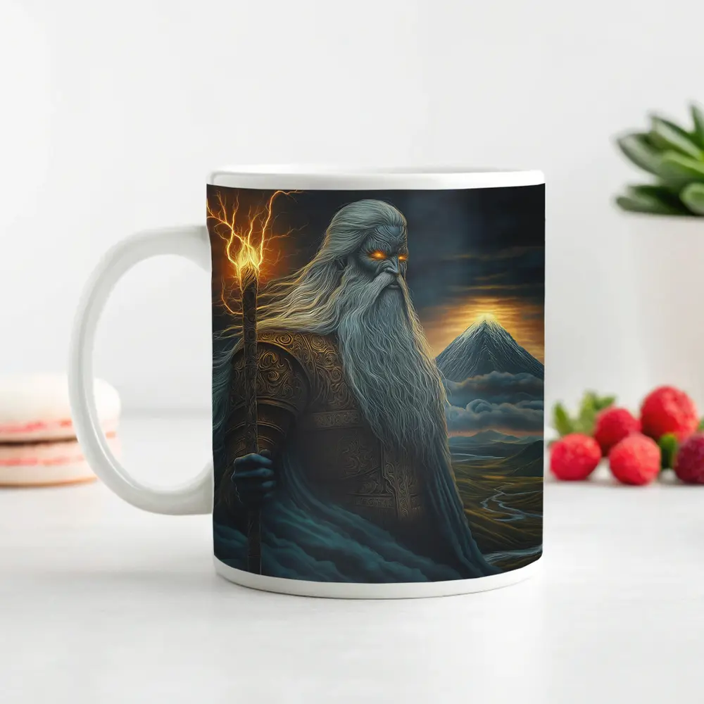Ancient God Lightning Staff Mountain Landscape – Mugs