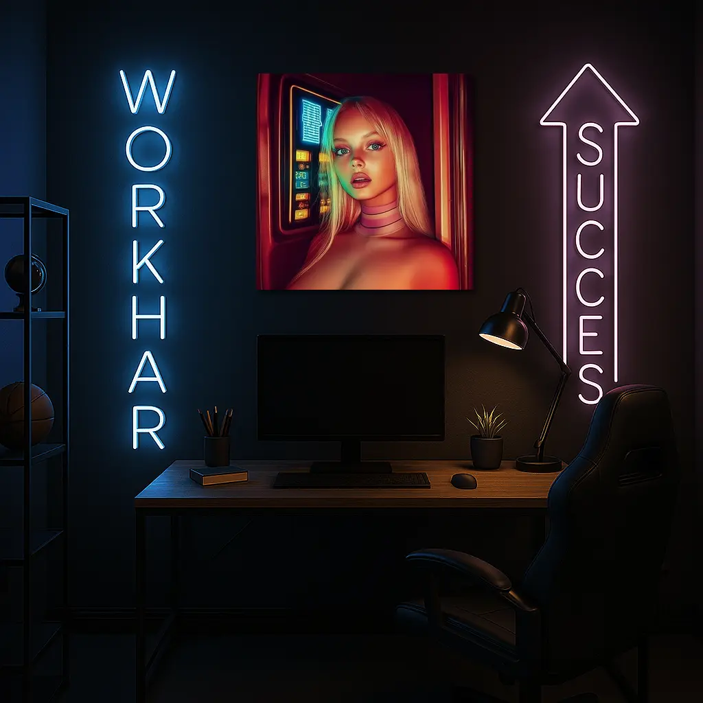 Neon Cyberpunk Woman Portrait Futuristic Sci Fi – Wall Art